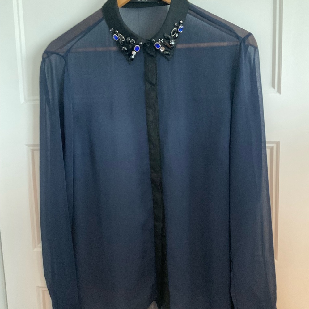Sheer Navy Blue Blouses by OUI